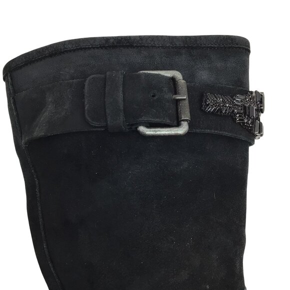 Vera Wang Lavender Uma Embellished Combat Moto Leather Mid-Calf Boots Womens 9.5 - Picture 8 of 14